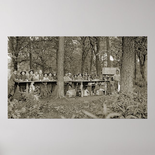 Vintage Boy Scout Troop Camping Photo 1920's Poster (Front)