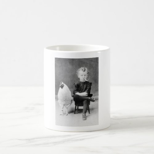 Vintage Boy Smoking Sitting Next to a Chicken Coffee Mug