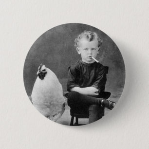 vintage - Boy Smoking with Chicken Button