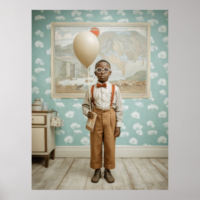 Vintage Boy With Balloon Portrait Poster (Front)