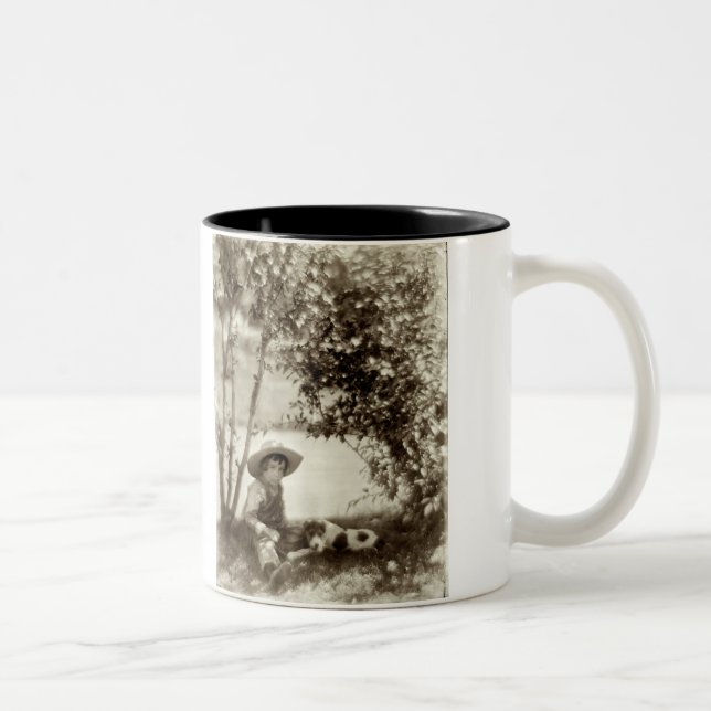 Vintage Boy With Dog At Rest Ceramic Mug (Right)