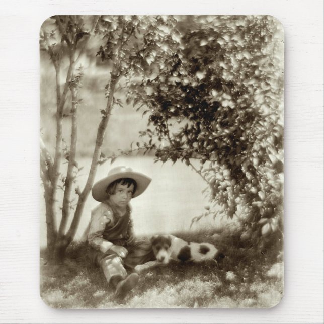 Vintage Boy With Dog At Rest Mouse Pad (Front)