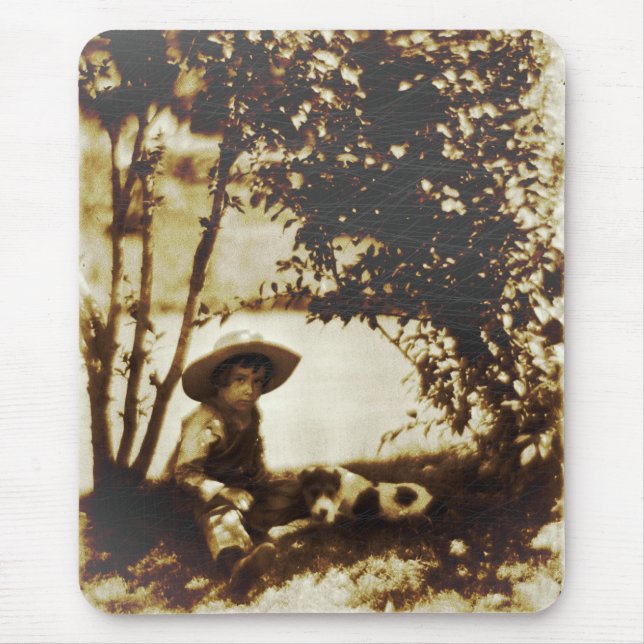 Vintage Boy With Dog At Rest Mouse Pad (Front)