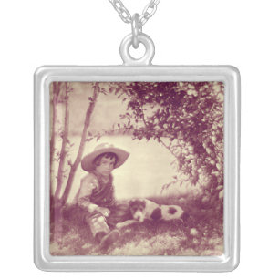 Vintage Boy With Dog At Rest Necklace