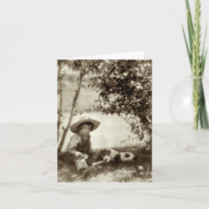 Vintage Boy With Dog At Rest Note Cards