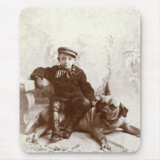 Vintage Boy With Dog Mouse Pad (Front)