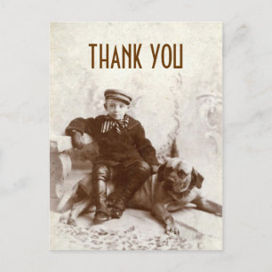 Vintage Boy With Dog Thank You Postcard