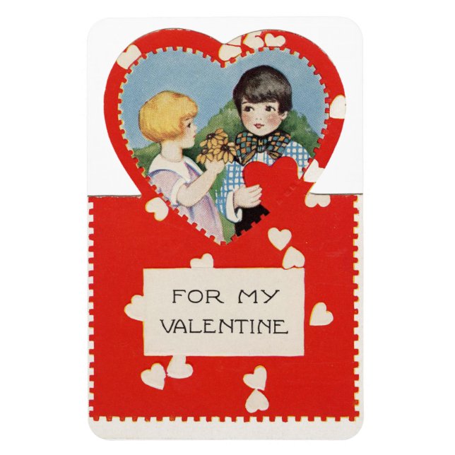 Vintage Boy With Girl Valentine Flexible Magnet (Vertical)