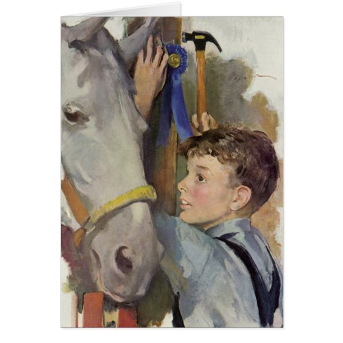 Vintage Boy with His Blue Ribbon Winning Horse