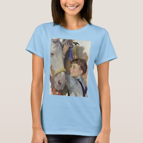 Vintage Boy with His Blue Ribbon Winning Horse T_Shirt