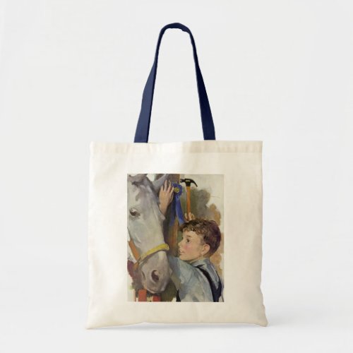 Vintage Boy with His Blue Ribbon Winning Horse Tote Bag