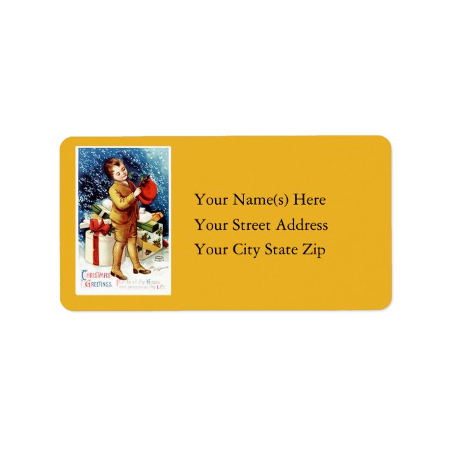 Vintage Boy With Presents Address Label (Front)