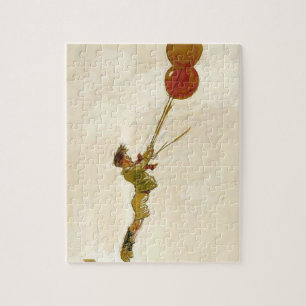 Vintage Boy with Red Balloons at a Birthday Party Jigsaw Puzzle