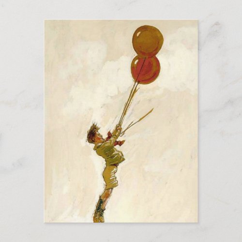 Vintage Boy with Red Balloons at a Birthday Party Postcard