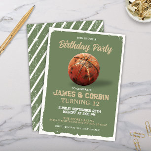 Vintage Boys Basketball Two Person Birthday Party Invitation
