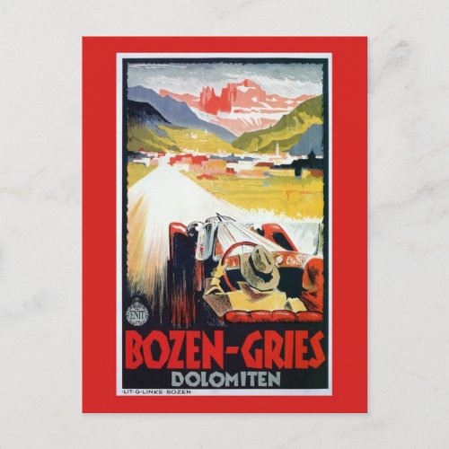 Vintage Bozen Gries Italian automobile travel ad Postcard
