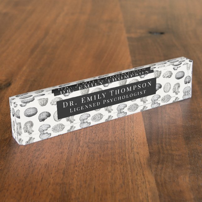 Vintage Brain Anatomy Biology Illustrations Desk Name Plate (Side)