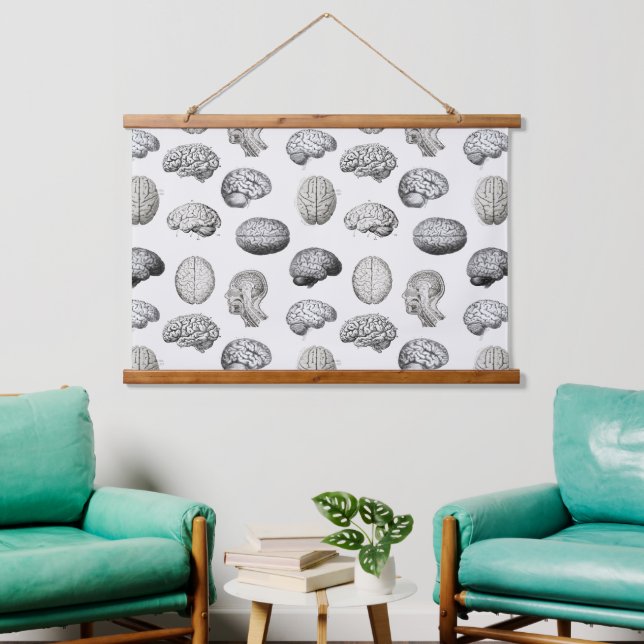 Vintage Brain Anatomy Biology Illustrations Hanging Tapestry (Living Room)