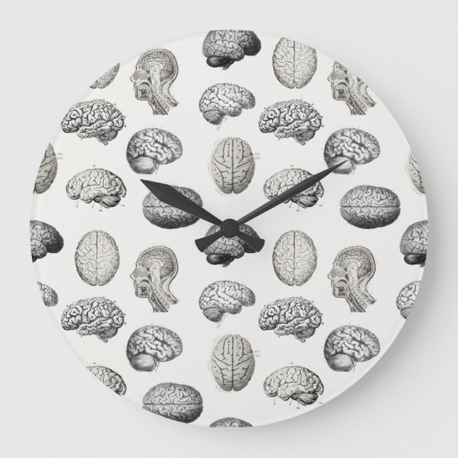 Vintage Brain Anatomy Biology Illustrations Large Clock (Front)