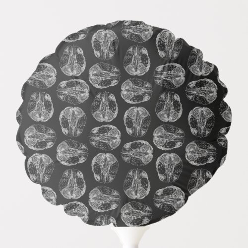 Vintage Brain Diagram Print Pattern Brains Black Balloon