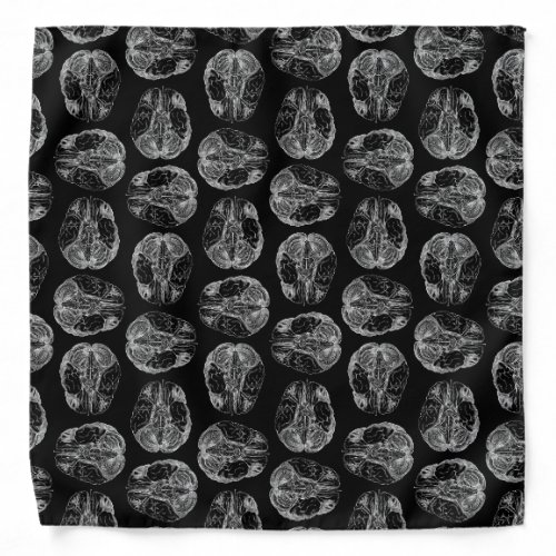 Vintage Brain Diagram Print Pattern Brains Black Bandana