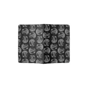 Vintage Brain Diagram Print Pattern Brains Black Passport Holder