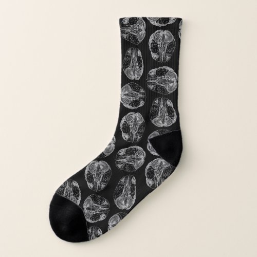 Vintage Brain Diagram Print Pattern Brains Black Socks