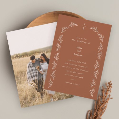 Vintage Branch Arch Boho Terracotta Wedding Invitation