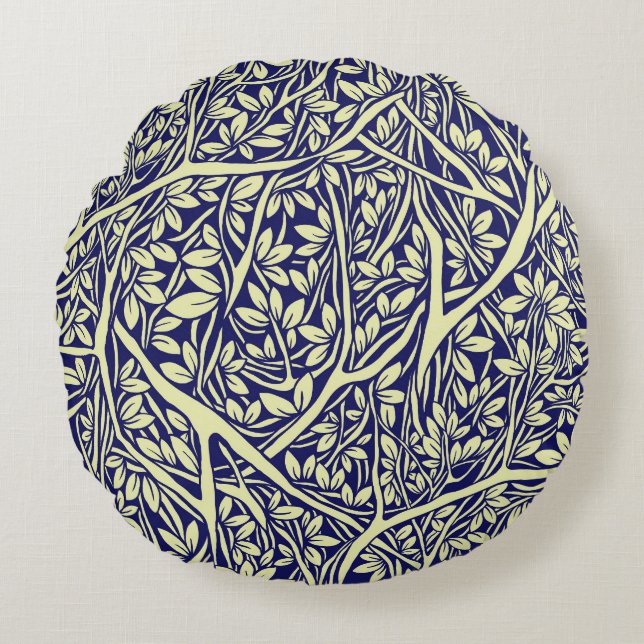 Vintage Branches: Interwoven Tree Pattern Round Pillow (Front)