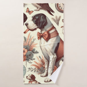Vintage Braque Français Dog Illustration Bath Towel