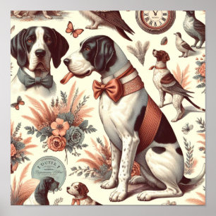 Vintage Braque Français Dog Illustration Poster
