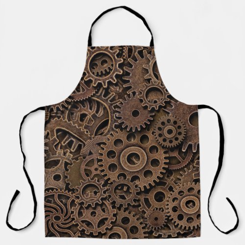 Vintage Brass Gears Top View Apron