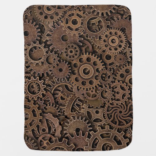 Vintage Brass Gears Top View Baby Blanket