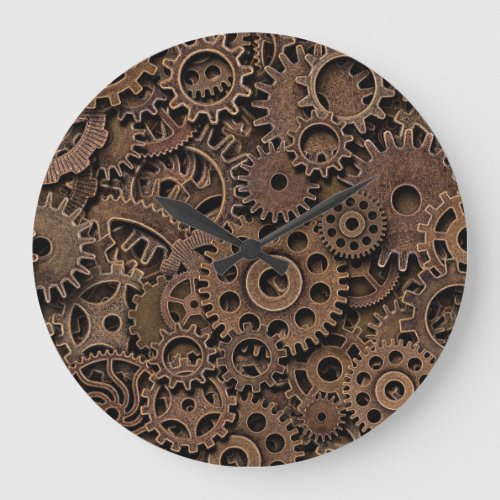 Vintage Brass Gears Top View Large Clock