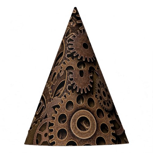 Vintage Brass Gears Top View Party Hat