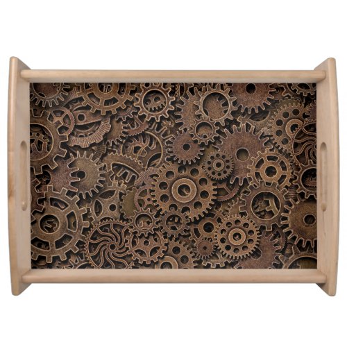 Vintage Brass Gears Top View Serving Tray