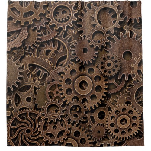 Vintage Brass Gears Top View Shower Curtain