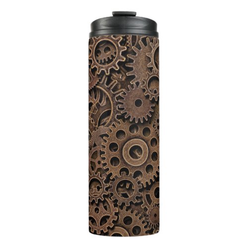 Vintage Brass Gears Top View Thermal Tumbler