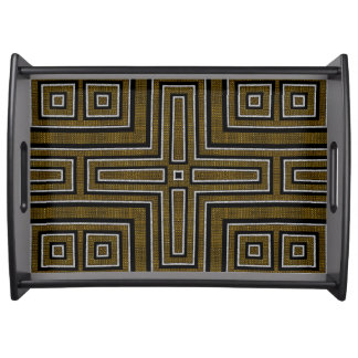 Vintage Brass Geometric Pattern Serving Trays