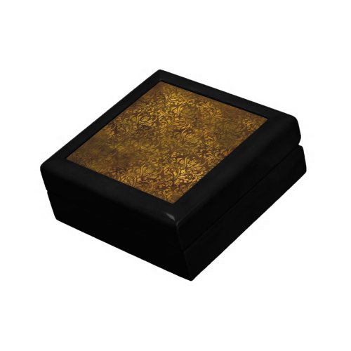 Vintage Brass Gold Damask Grunge Textured Scripted Gift Box