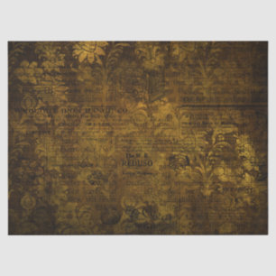Vintage Brass Gold Grunge Damask Script Tissue Paper