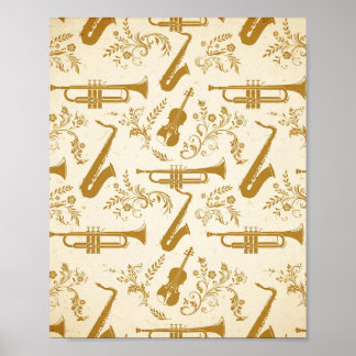 Vintage Brass Instrument Silhouette Art Poster