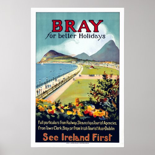 Vintage Bray Ireland Travel Poster