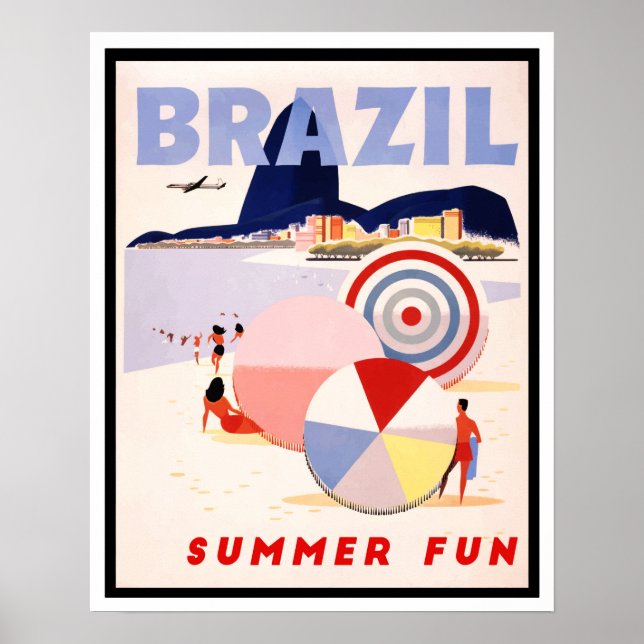 Vintage Brazil Summer Fun Travel Poster (Front)