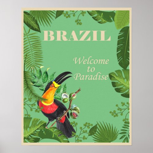 Vintage Brazil Toucan Bird of Paradise Travel Poster