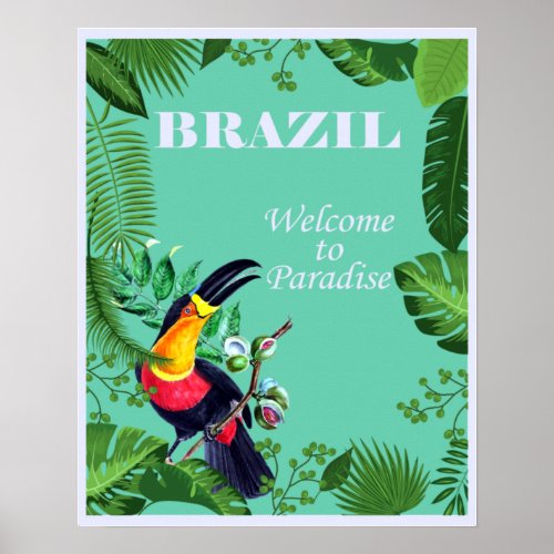 Vintage Brazil Welcome to Paradise Travel Poster
