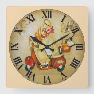 Vintage Bread Delivery Guy on Motorbike Square Wall Clock