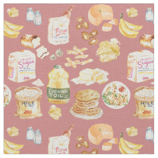 vintage breakfast watercolor pattern- flour, bread fabric