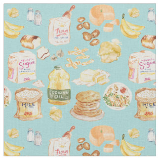 vintage breakfast watercolor pattern- flour, bread fabric