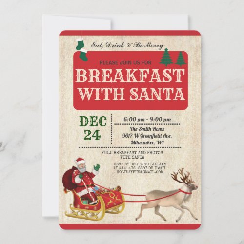 Vintage Breakfast with Santa Holiday Invitation